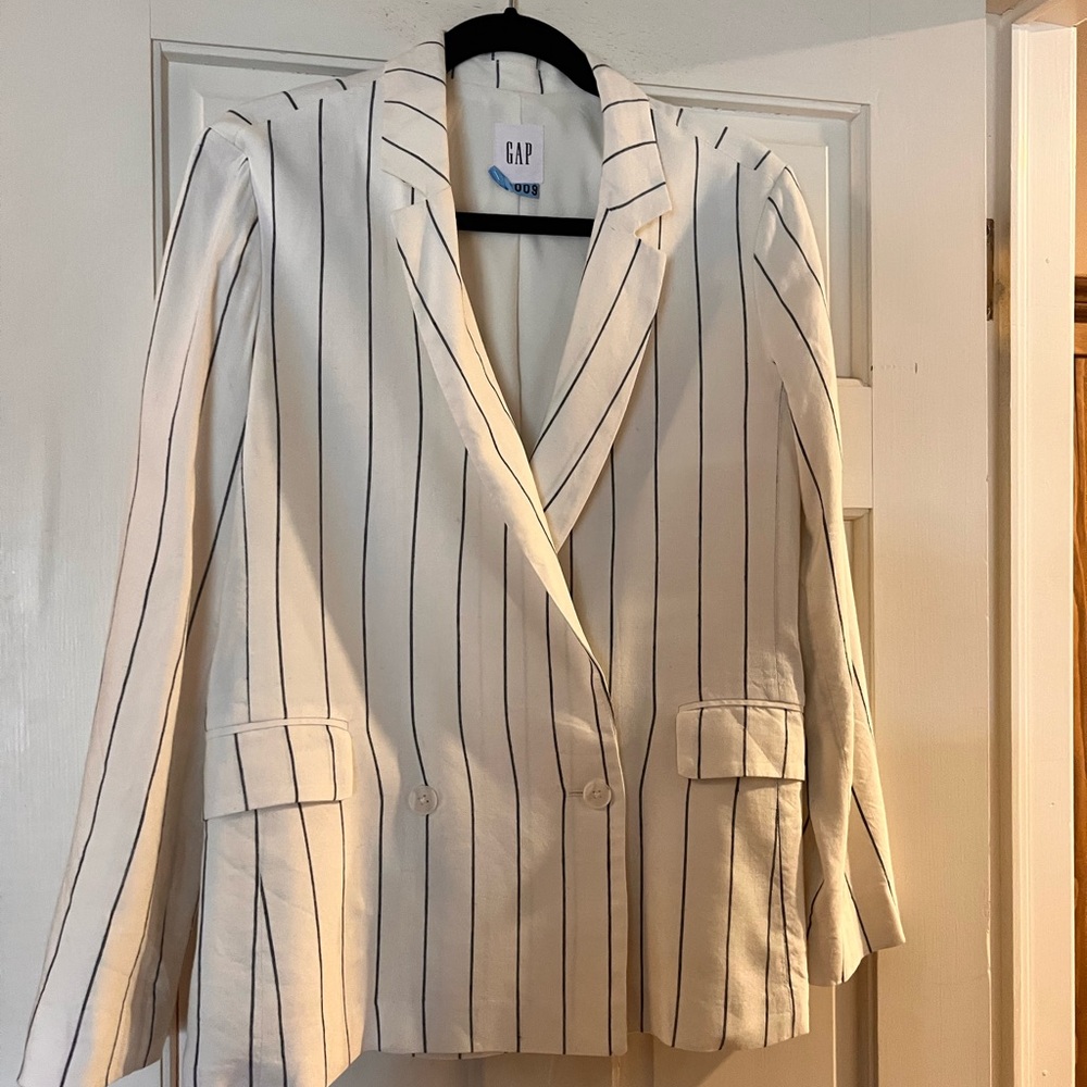 GAP Ivory linen lined Blazer with Navy Stripes
